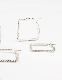 Silver Diamante Square Hoop Earrings 3-Pack