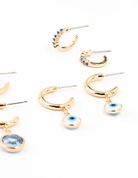 Gold Evil Eye Drop Hoop Earrings 6-Pack