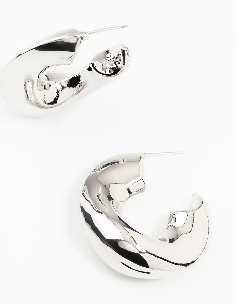 Silver Melted Wave Hoop Earrings