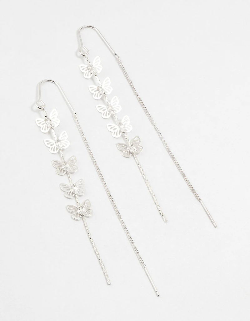 Silver Butterfly Cubic Zirconia Drop Earrings