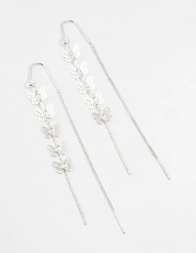 Silver Butterfly Cubic Zirconia Drop Earrings