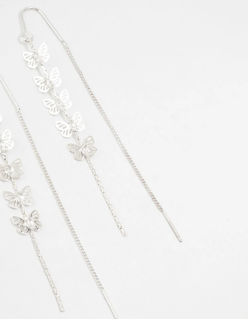 Silver Butterfly Cubic Zirconia Drop Earrings