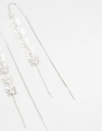 Silver Butterfly Cubic Zirconia Drop Earrings