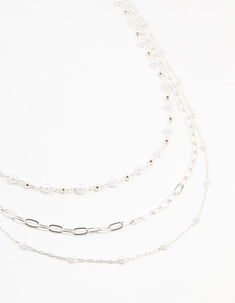 Silver Fine Station Pearl Necklace