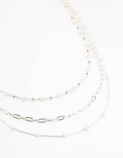 Silver Fine Station Pearl Necklace