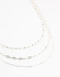 Silver Fine Station Pearl Necklace