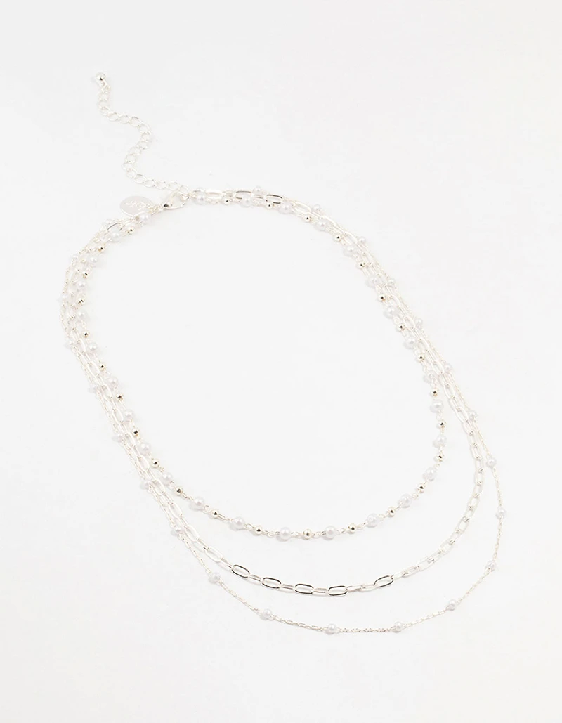 Silver Fine Station Pearl Necklace