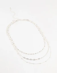 Silver Fine Station Pearl Necklace