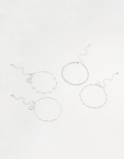 Silver Dainty Pearl Bracelets & Anklets Set