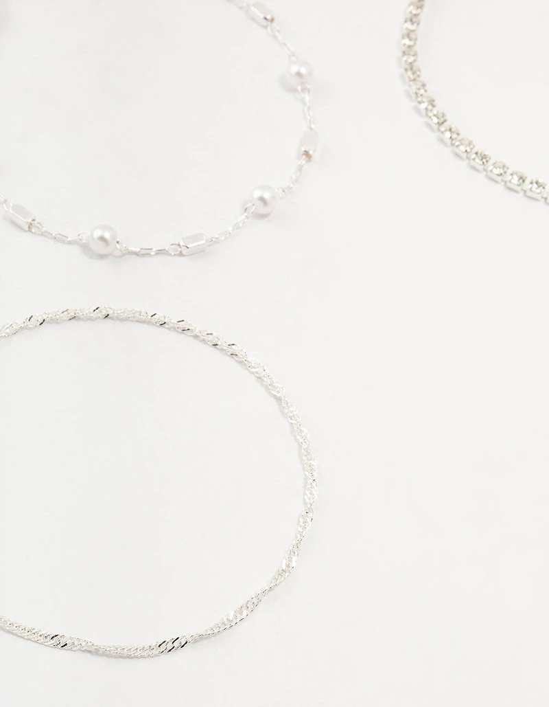 Silver Dainty Pearl Bracelets & Anklets Set