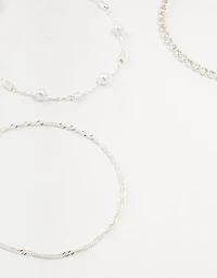Silver Dainty Pearl Bracelets & Anklets Set