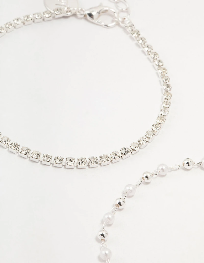 Silver Dainty Pearl Bracelets & Anklets Set