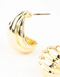 Gold Plated Brass Ribbed Hoop Earrings