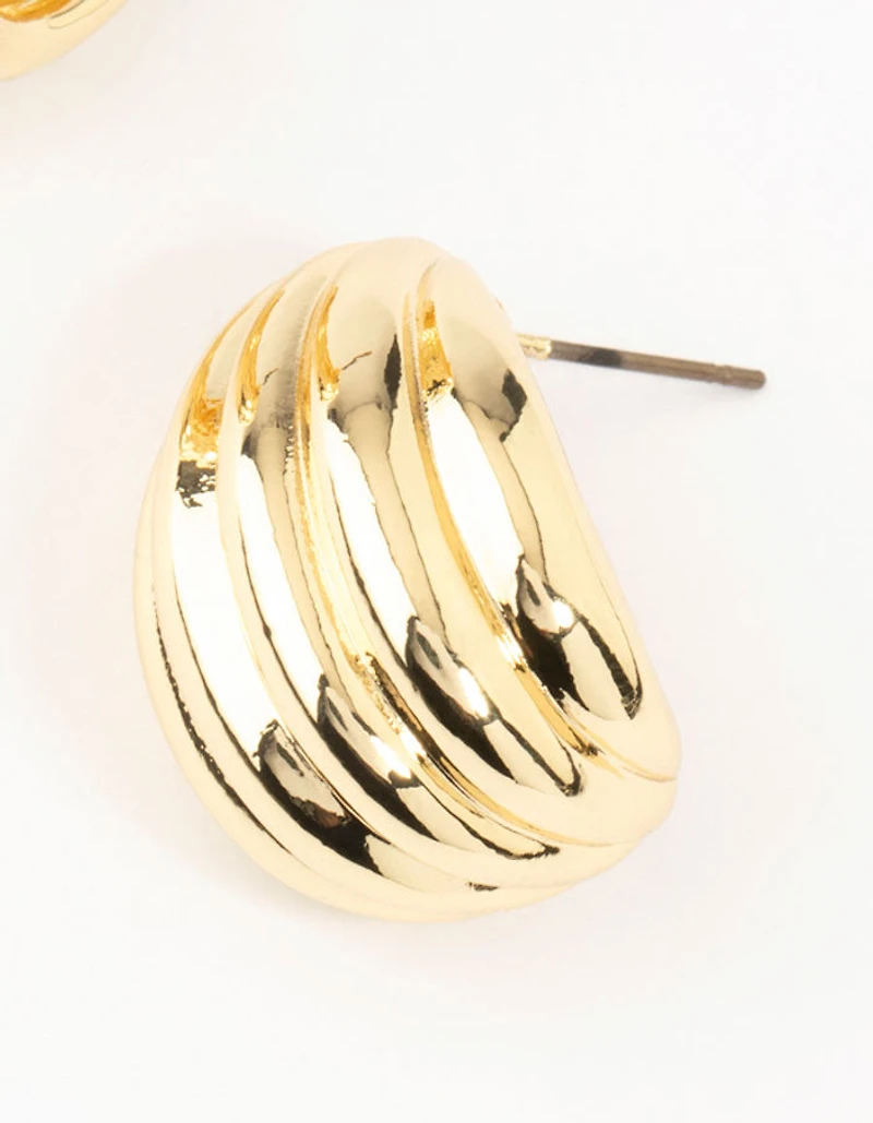 Gold Plated Brass Ribbed Hoop Earrings