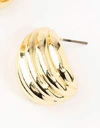 Gold Plated Brass Ribbed Hoop Earrings