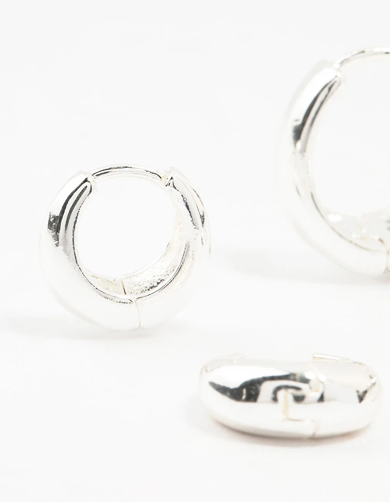 Silver Plated Brass  Chunky Mixed Hoop Earrings 3-Pack