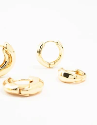 Gold Plated Brass Hammered Graduating Hoop Earrings 3-Pack