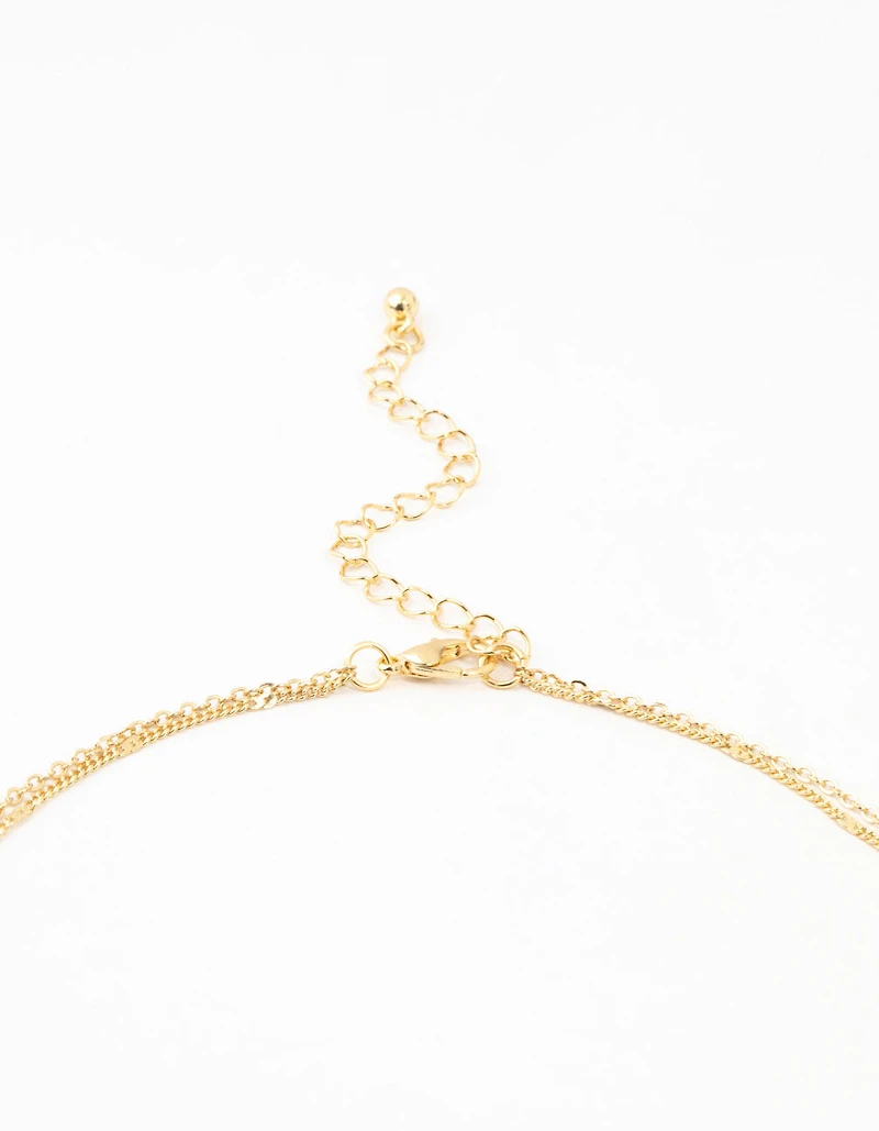 Gold Plated Brass Bow & Pearl Layered Necklace
