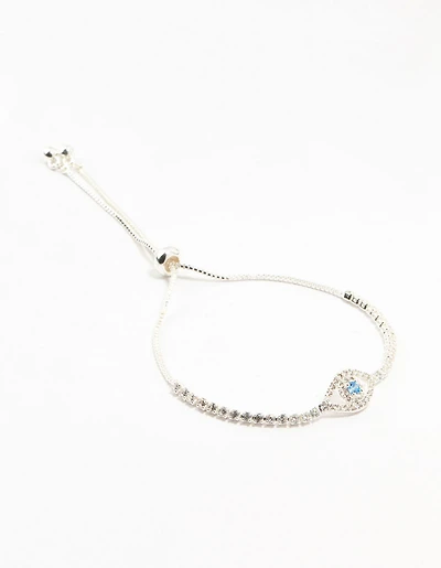 Silver Plated Brass  Crystal Large Evil Eye Bracelet