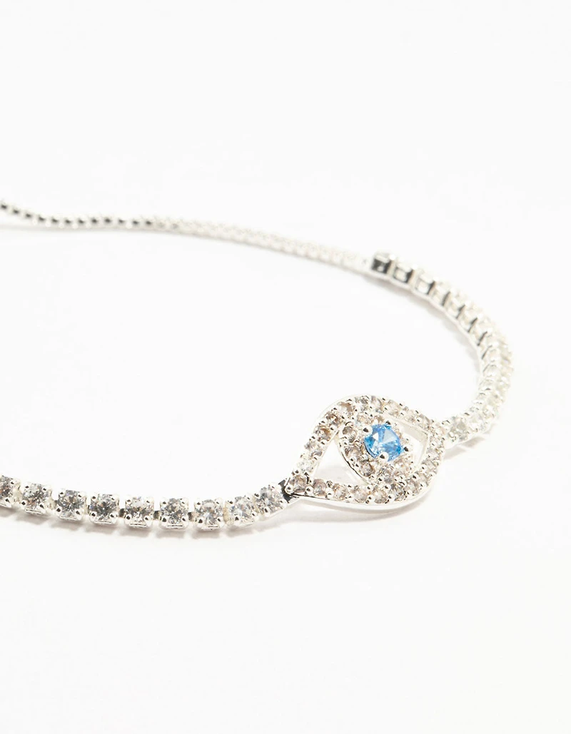 Silver Plated Brass  Crystal Large Evil Eye Bracelet