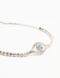 Silver Plated Brass  Crystal Large Evil Eye Bracelet