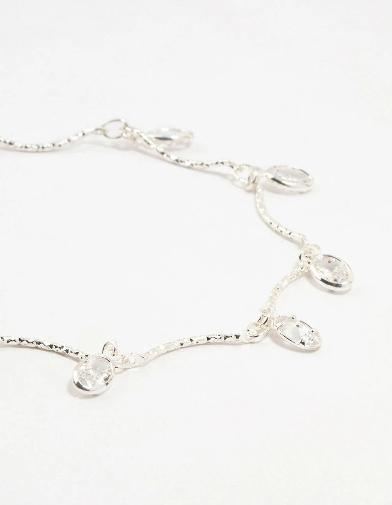 Silver Plated Brass  Vine Crystal Charm Bracelet