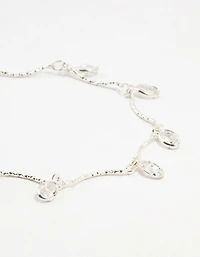 Silver Plated Brass  Vine Crystal Charm Bracelet