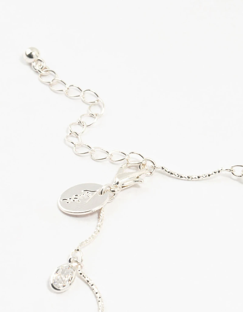 Silver Plated Brass  Vine Crystal Charm Bracelet