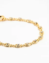 Gold Plated Brass Diamante Infinity Link Bracelet