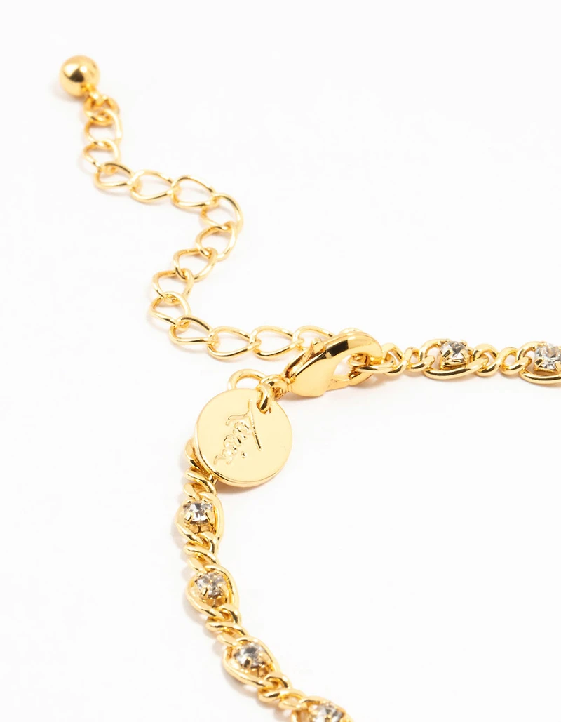 Gold Plated Brass Diamante Infinity Link Bracelet