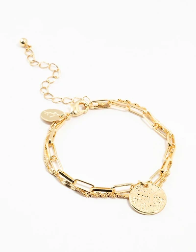 Gold Plated Brass Double Layered Mini Coin Bracelet