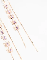 Rose Gold Butterfly Purple Cubic Zirconia Drop Earrings