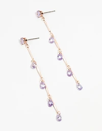 Rose Gold Purple Cubic Zirconia Droplet Drop Earrings