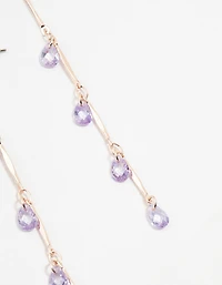 Rose Gold Purple Cubic Zirconia Droplet Drop Earrings