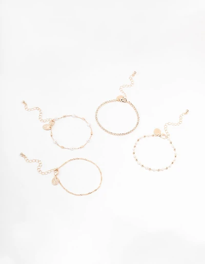 Rose Gold Dainty Pearl Bracelets & Anklets 4-Pack