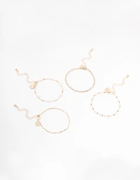 Rose Gold Dainty Pearl Bracelets & Anklets 4-Pack