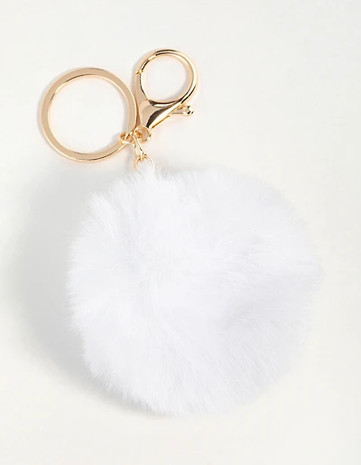 White Pom Pom Fabric Keychain