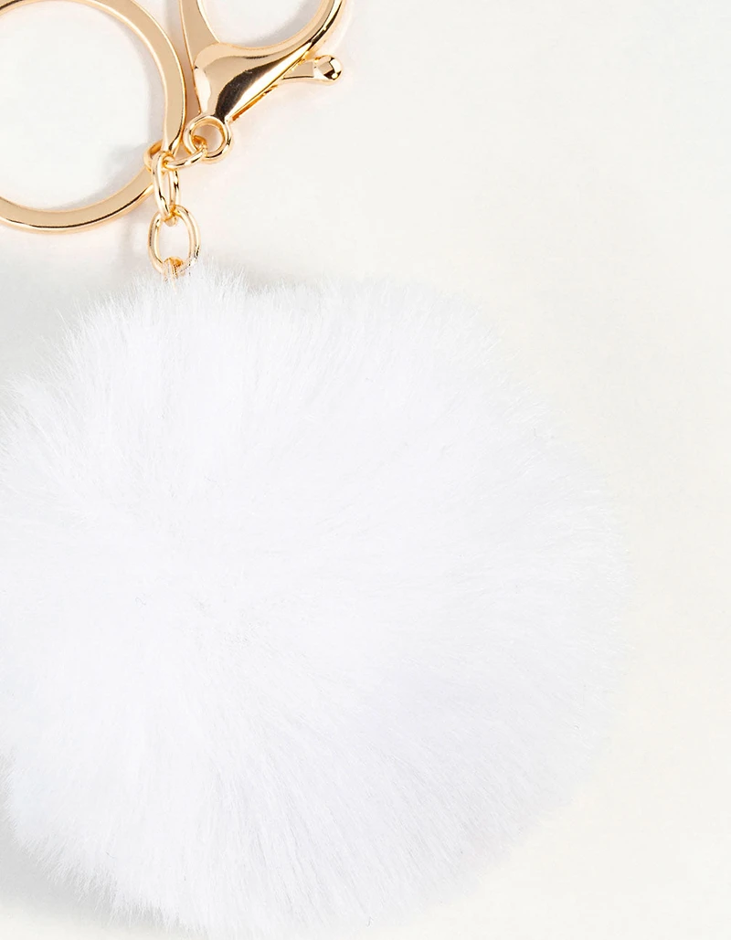 White Pom Pom Fabric Keychain