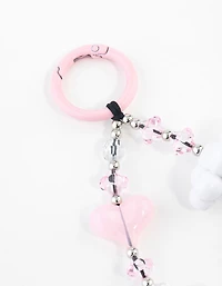 Pink & White Cloud Heart Keychain