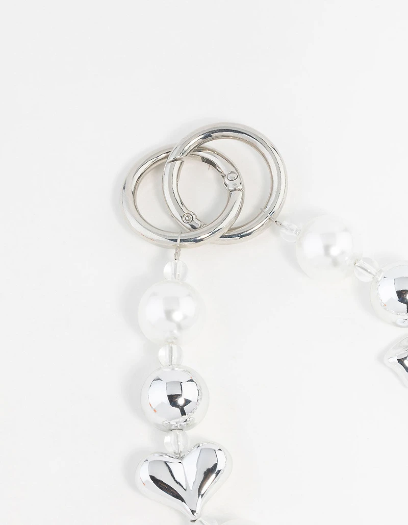Plastic Bow & Pearl Heart Keychain