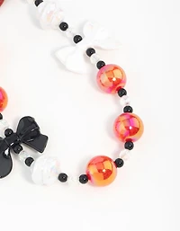 Red, White & Black Pearl & Bow Heart Keychain
