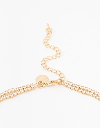 Gold Cubic Zirconia 2 Layered Pear Stone Necklace