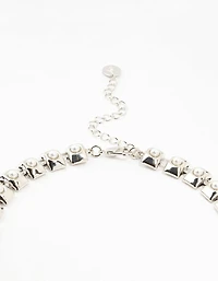 Large Silver Pearl Chain Short Necklace