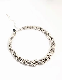 Silver Diamante Twisted Large Short Necklace