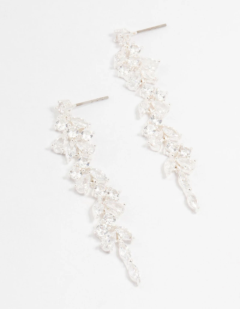 Cubic Zirconia Stone Silver Medium Drop Earrings