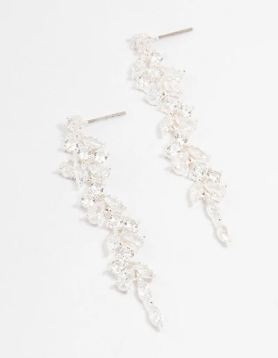 Cubic Zirconia Stone Silver Medium Drop Earrings