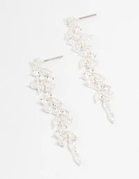 Cubic Zirconia Stone Silver Medium Drop Earrings
