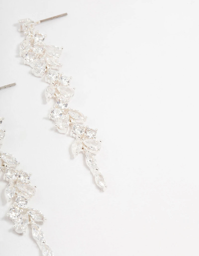 Cubic Zirconia Stone Silver Medium Drop Earrings
