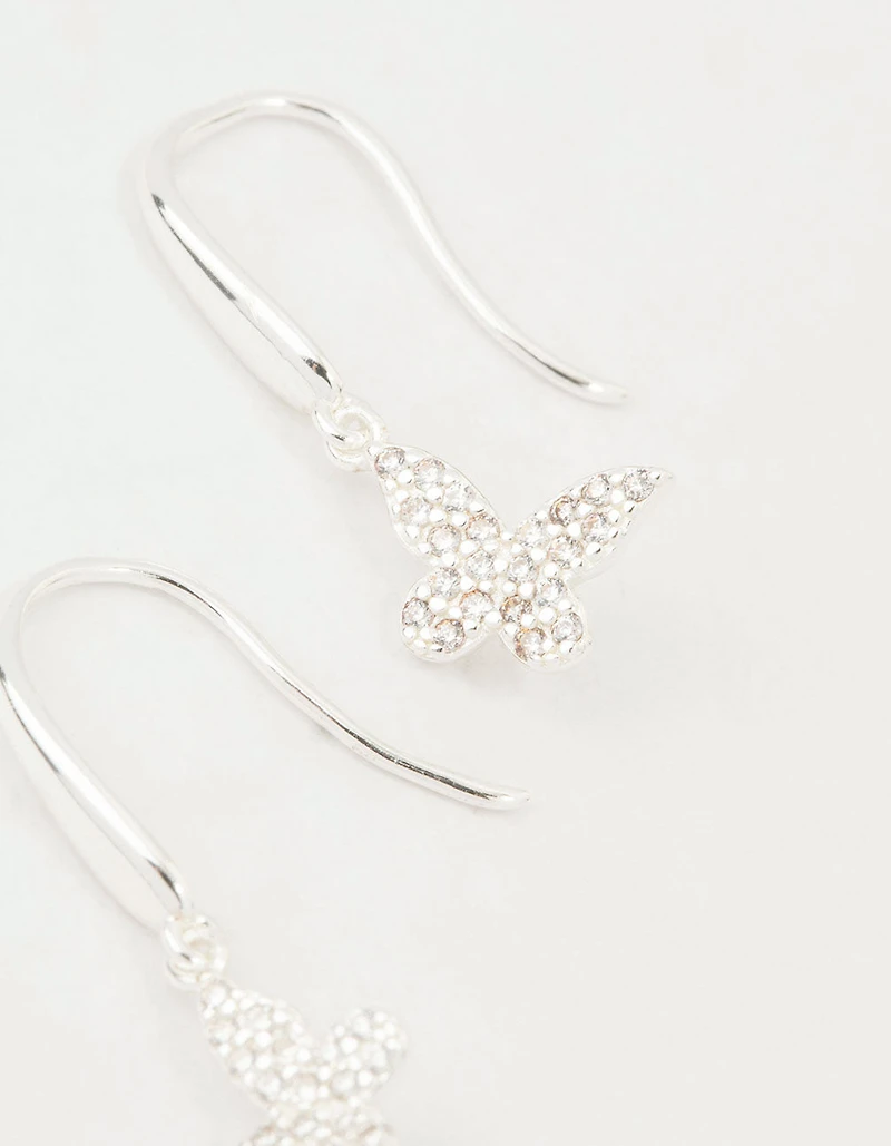 Sterling Silver Cubic Zirconia Butterfly Hook Earrings
