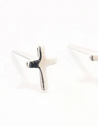 Sterling Silver Clean Cross Stud Earrings